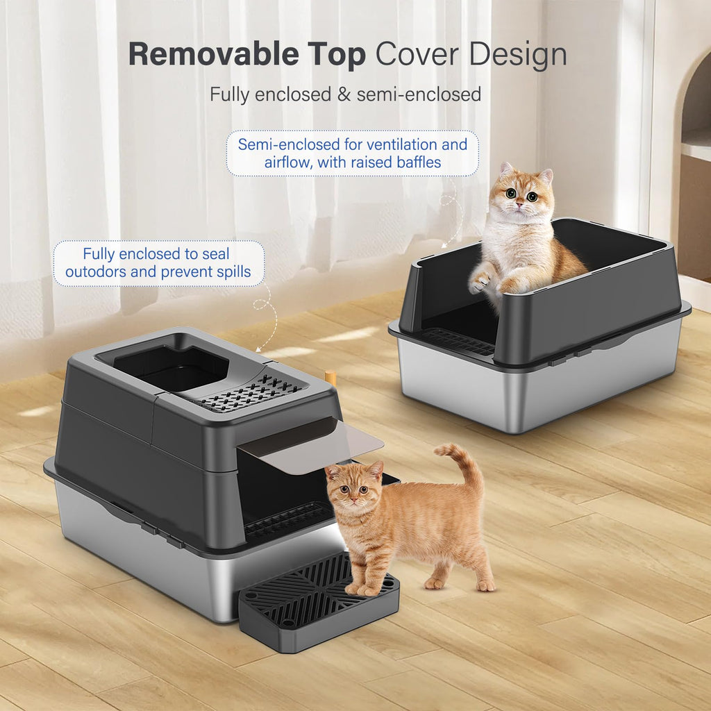 XL Stainless Steel Enclosed Cat Litter Box H737