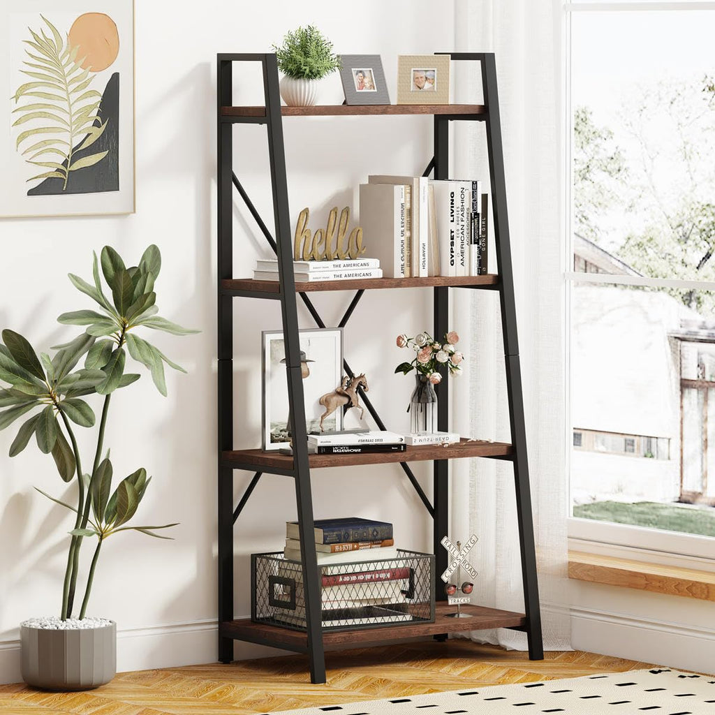 Rustic Console Table with 2 Drawers and 4-Tier Ladder Shelf X87366
