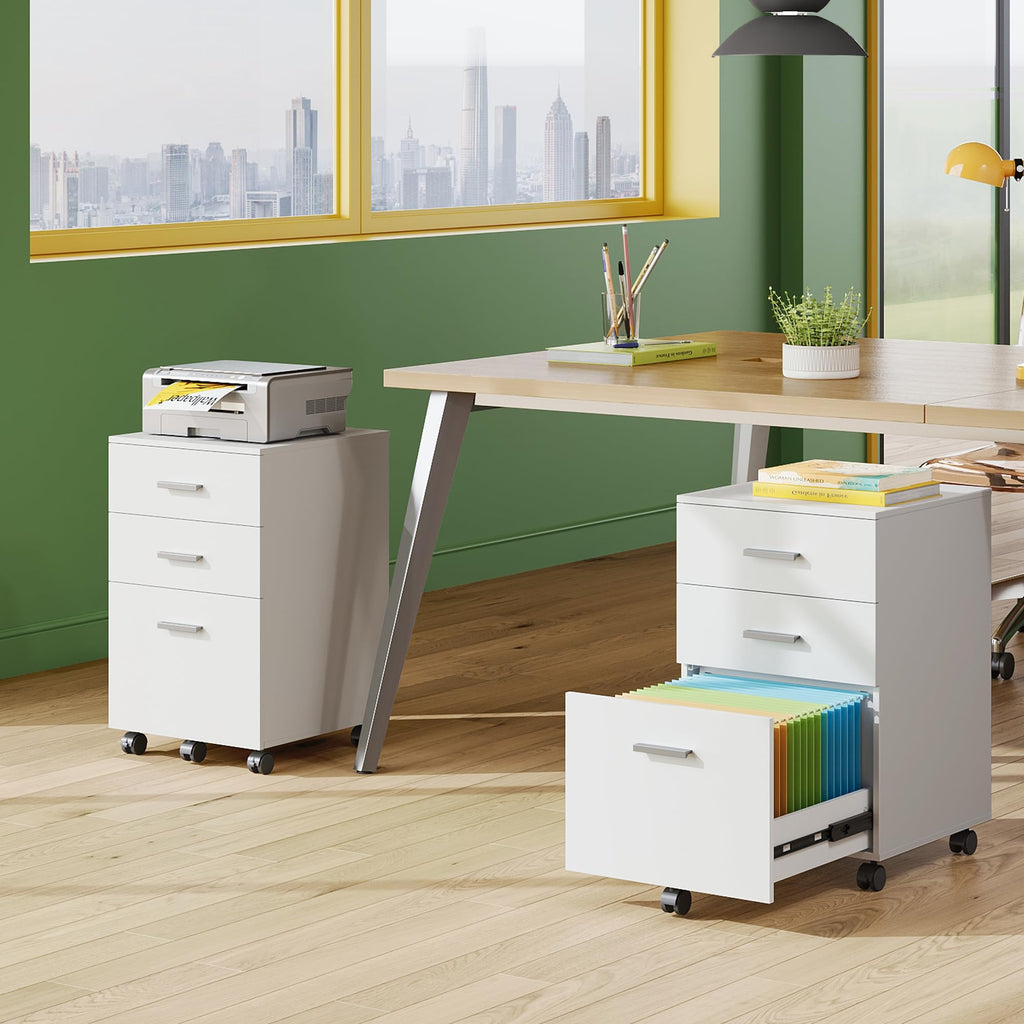 3 Drawer White Wood File Cabinet U144