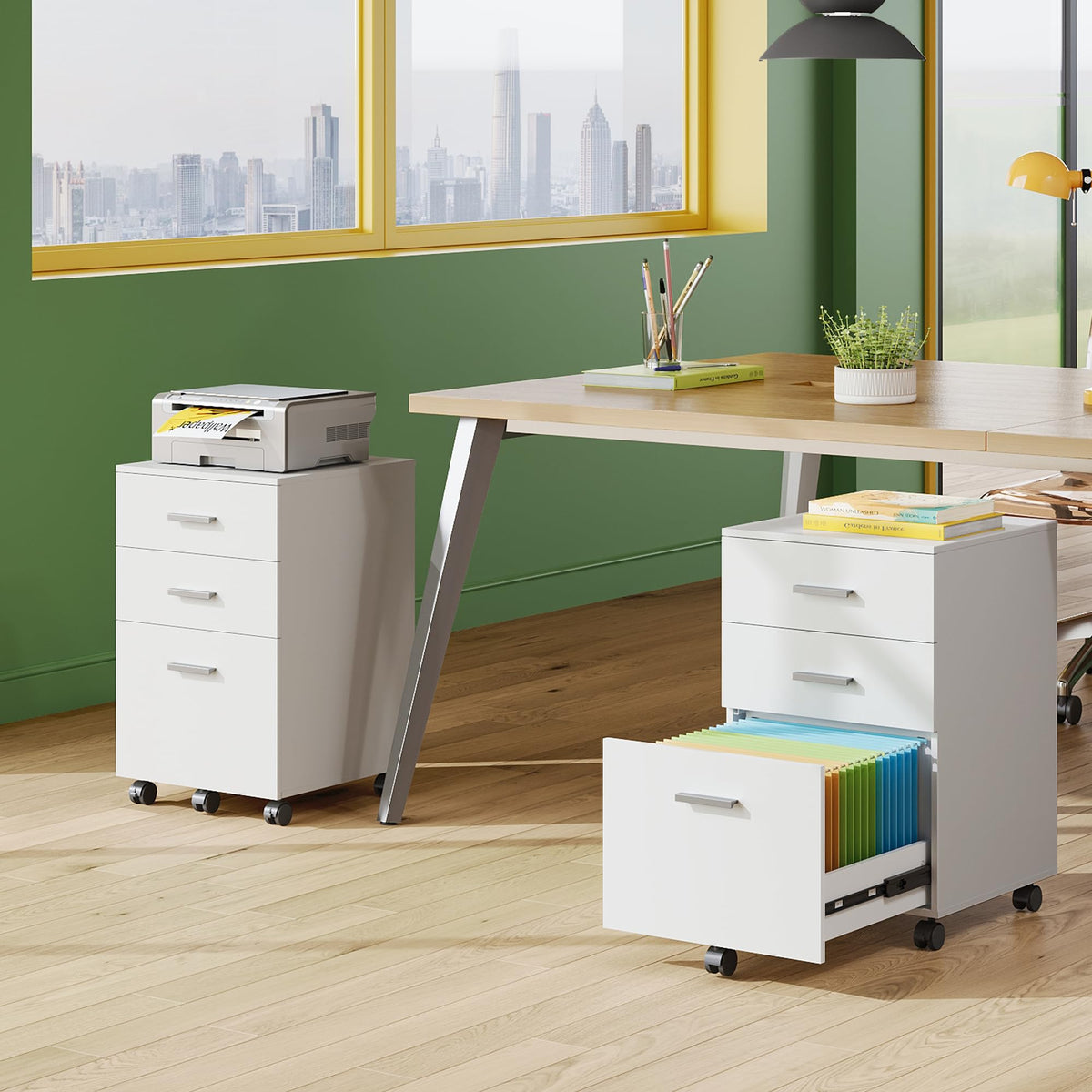 3 Drawer White Wood File Cabinet U144