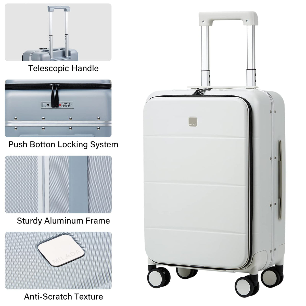 Smoke White 20 Inch Hard Shell Carry On Luggage U52873