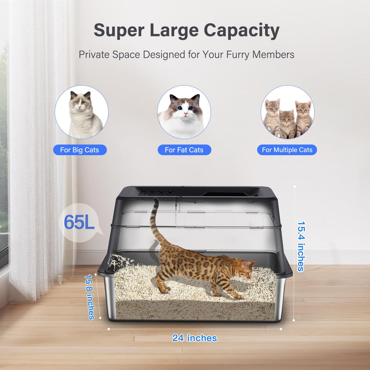 XL Stainless Steel Enclosed Cat Litter Box H737
