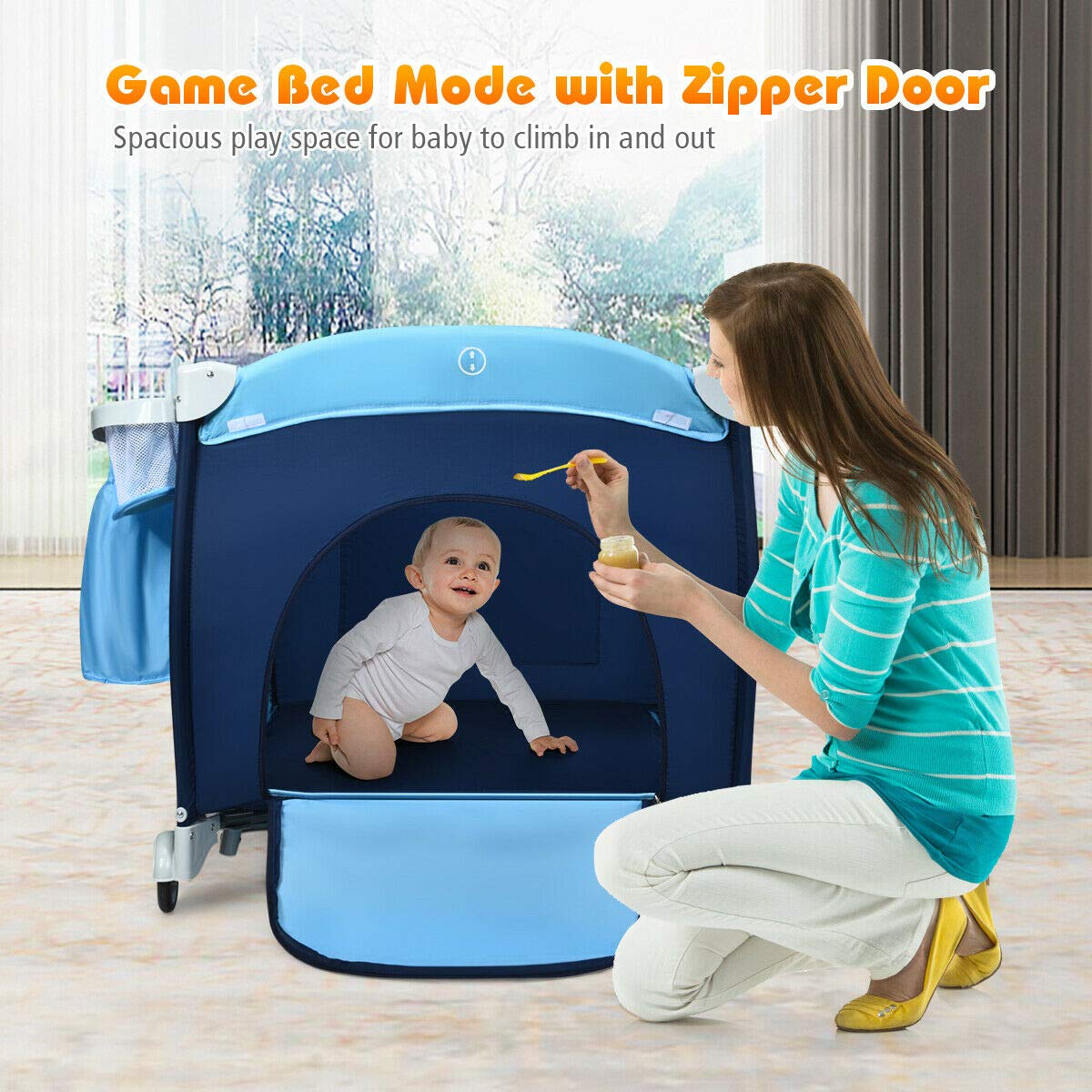 4-in-1 Portable Baby Playard with Bassinet and Changing Table A39028