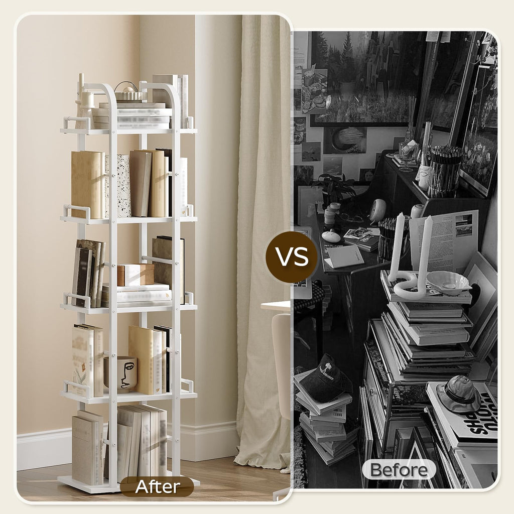 5 Tier Rotating Corner Bookshelf White Y33624
