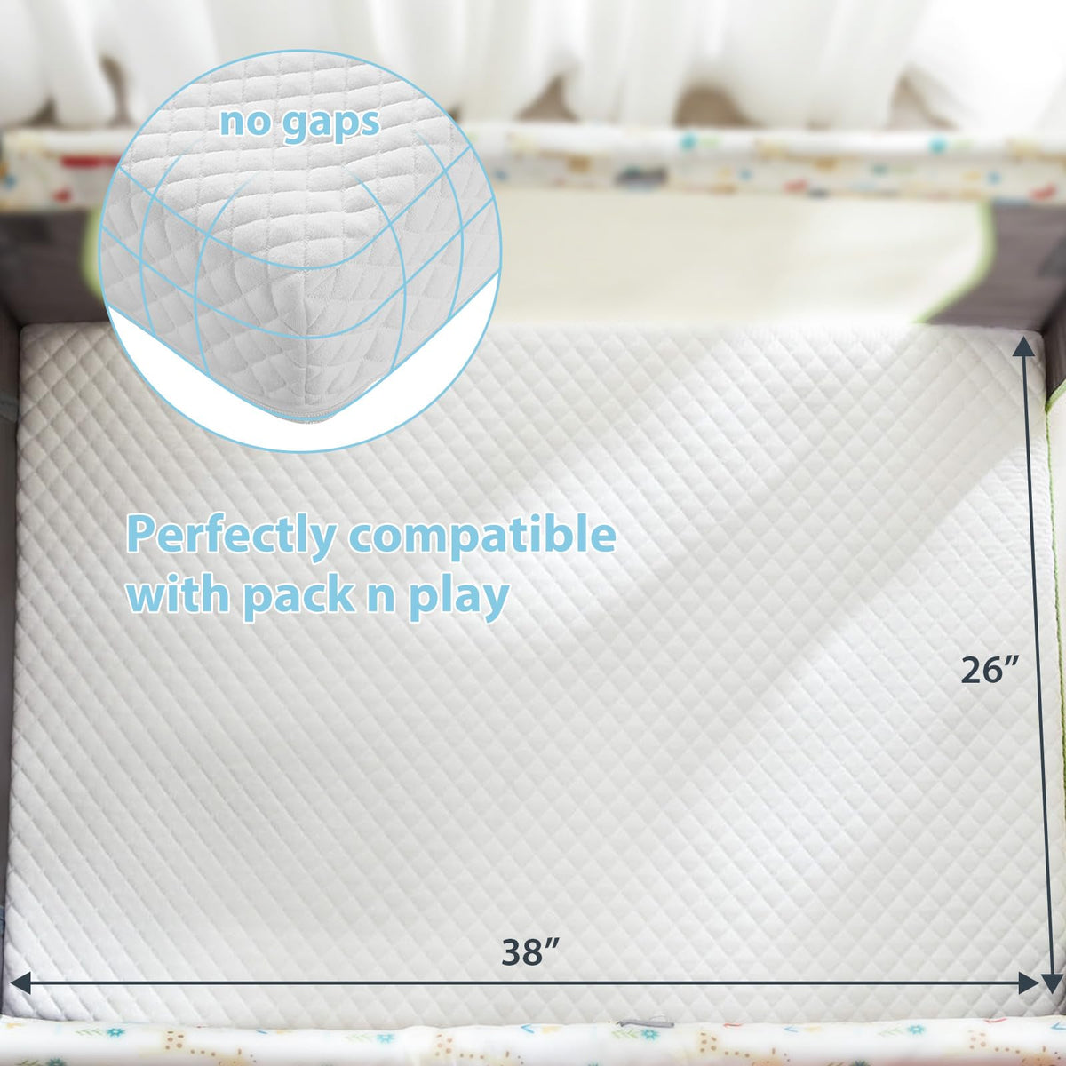 3" Waterproof Memory Foam Pack and Play Mattress White E18466