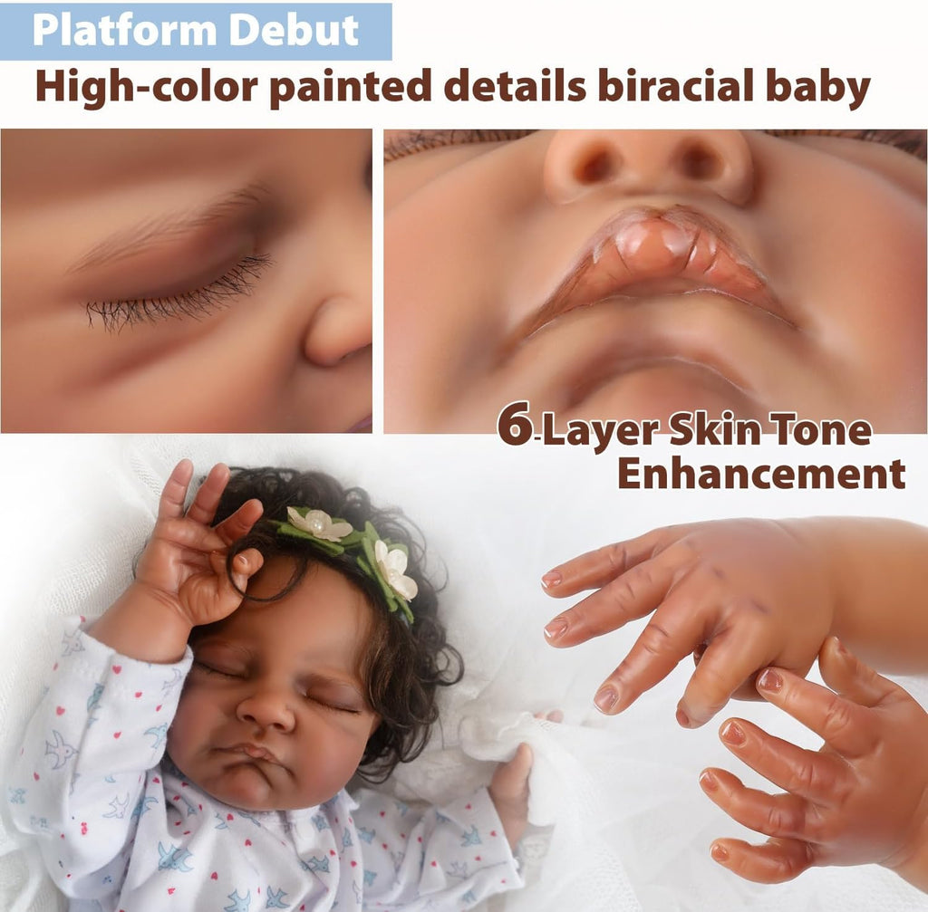 20-Inch Sleeping Black Newborn Baby Girl M7196