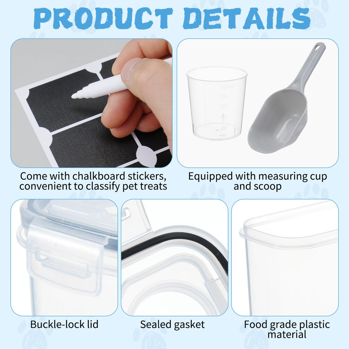 2 Pack Airtight Pet Food Storage Container with Lid, Scoop and Measuring Cup M5368