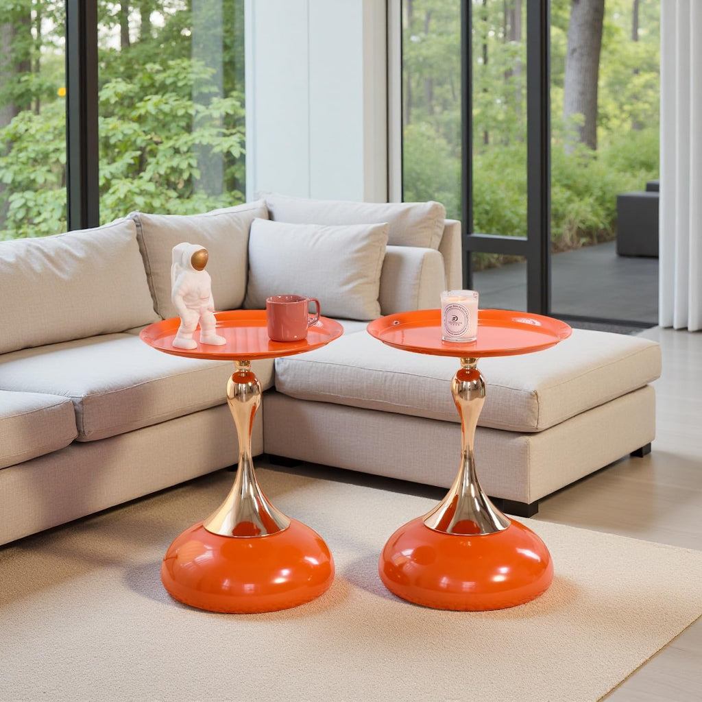 2-Pack Hourglass Side Table Orange Glossy Accent Table I345440