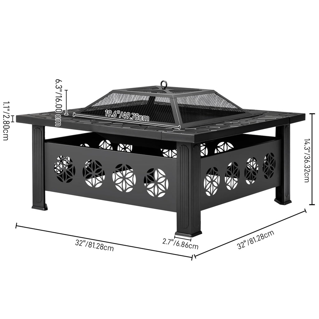 32 Inch Square Wood Burning Fire Pit Table B53064