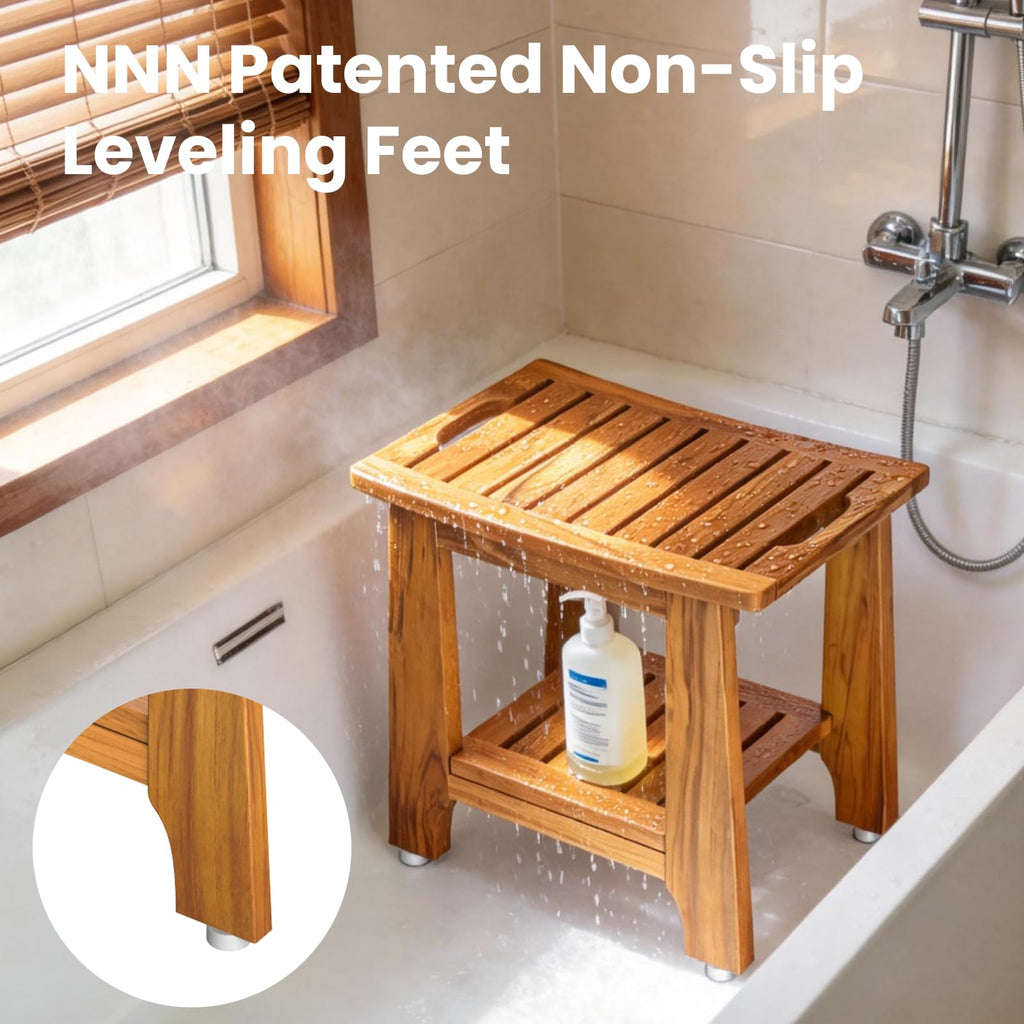18" Teak Shower Bench with Non-Slip Leveling Feet P66191