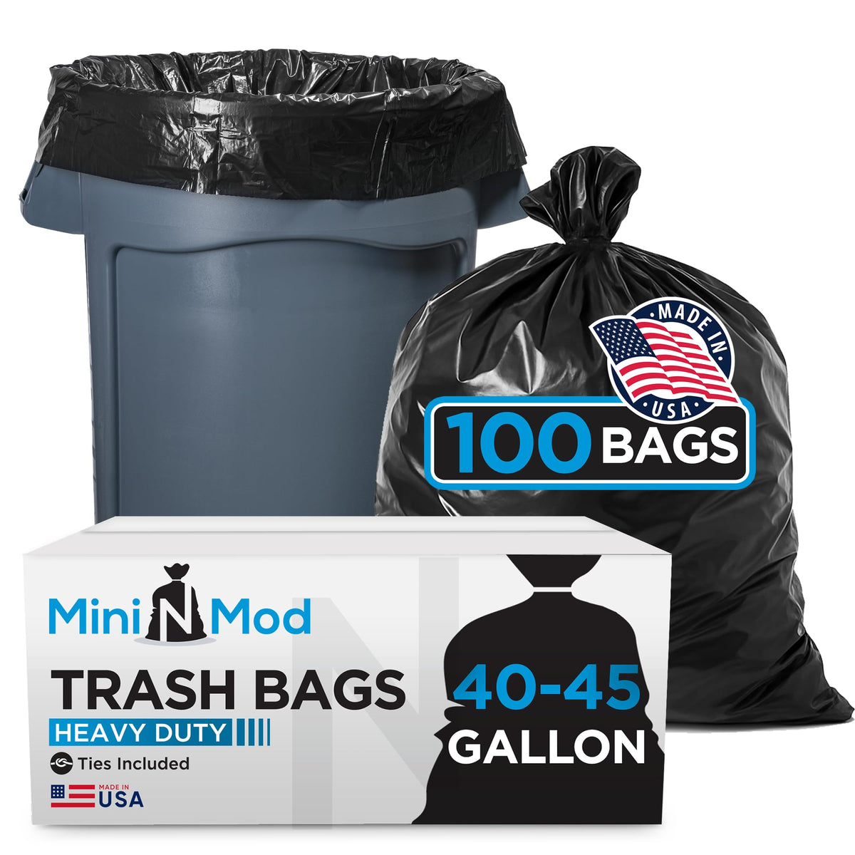 45 Gallon Heavy Duty Black Trash Bags 100 Count U90399