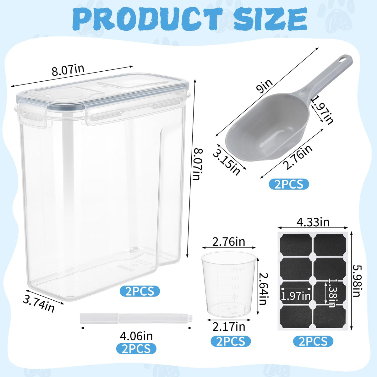2 Pack Airtight Pet Food Storage Container with Lid, Scoop and Measuring Cup M5368