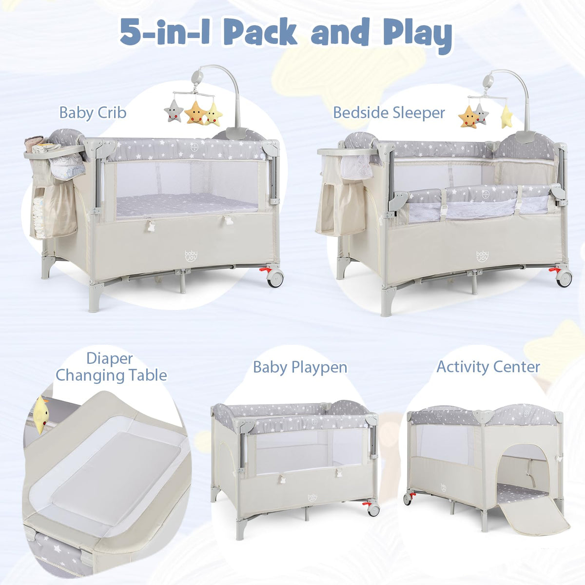 5-in-1 Pack and Play Bassinet Playard A9977