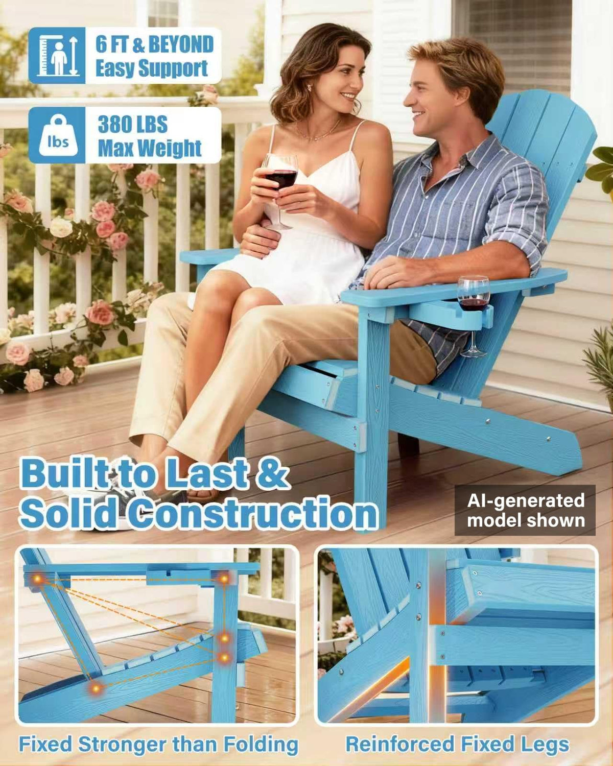 Blue Adirondack Chair with Cup Holder O4012