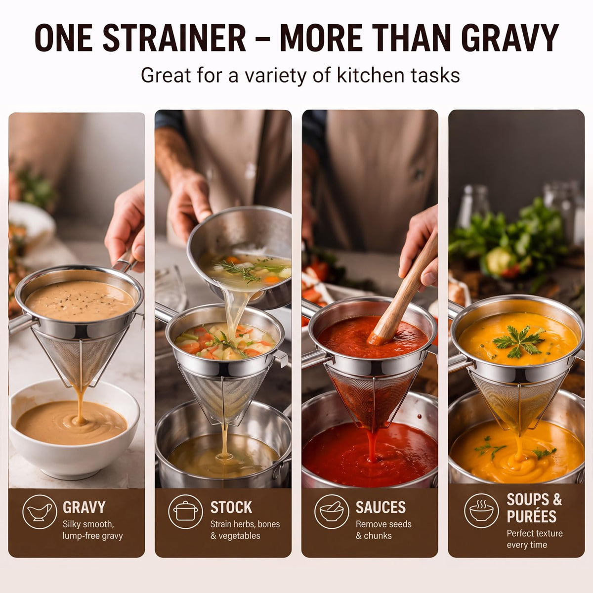 8" Fine Mesh Strainer Set with Handle and Pestle O6030