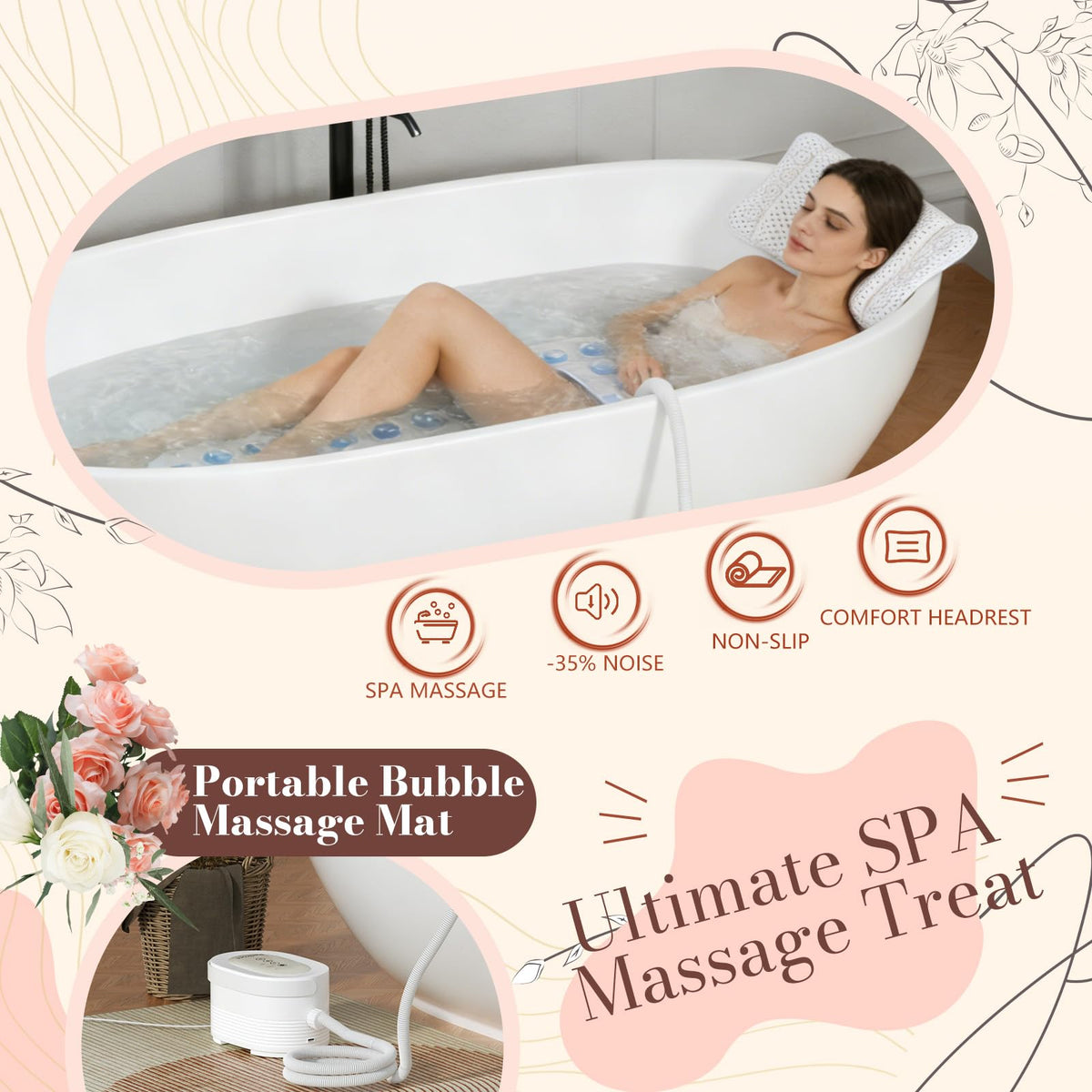 Heated Bubble Bath Mat with Remote Control Q35912