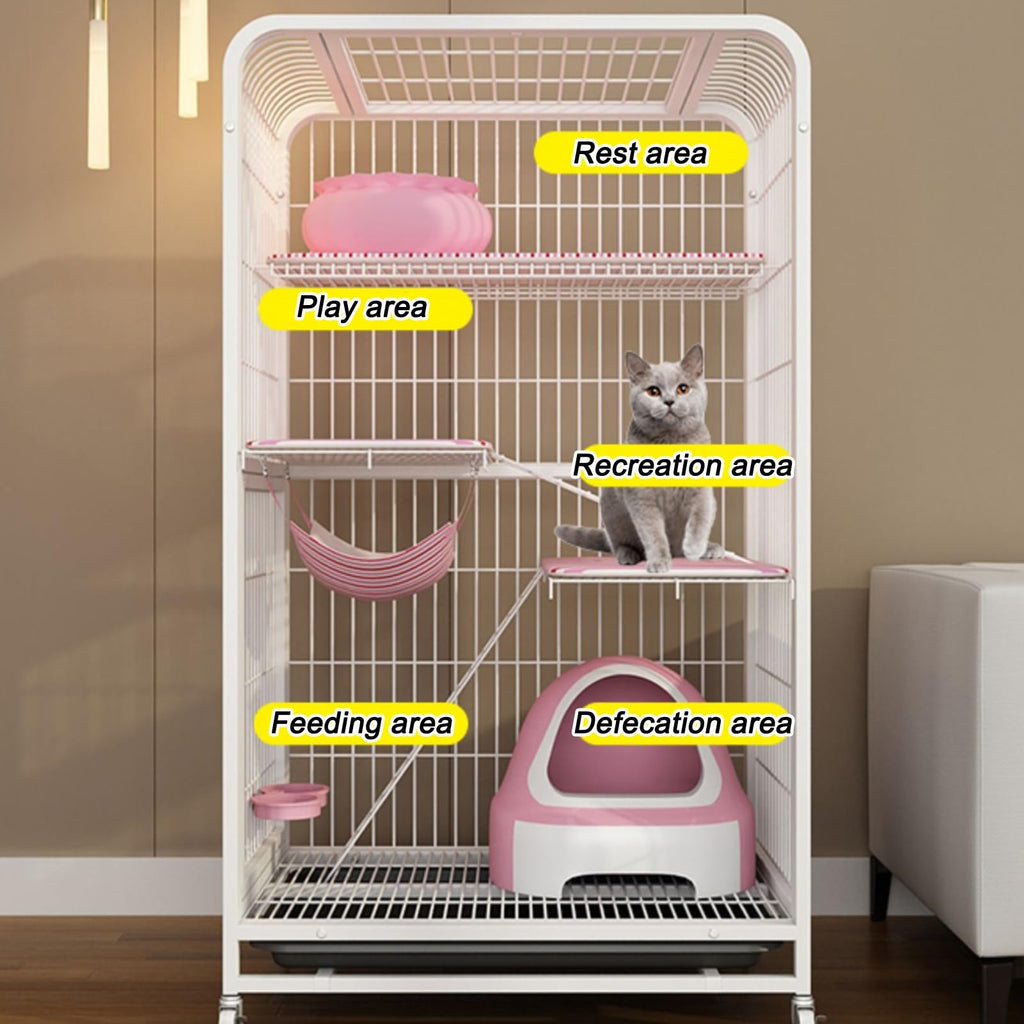 4-Tier Metal Cat Enclosure with Removable Tray & Wheels B7612