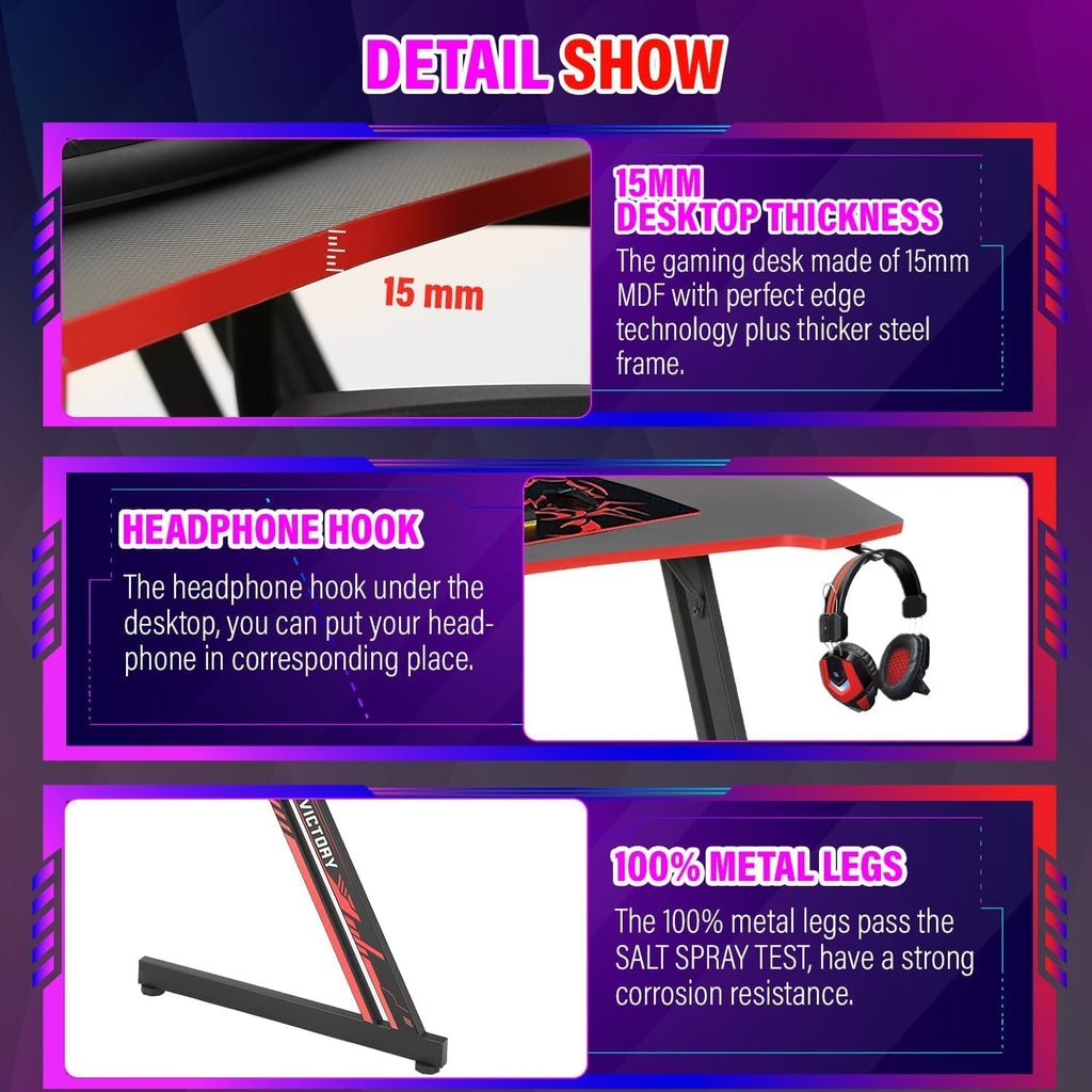 47 Inch Gaming Desk with Headphone Hook J913412