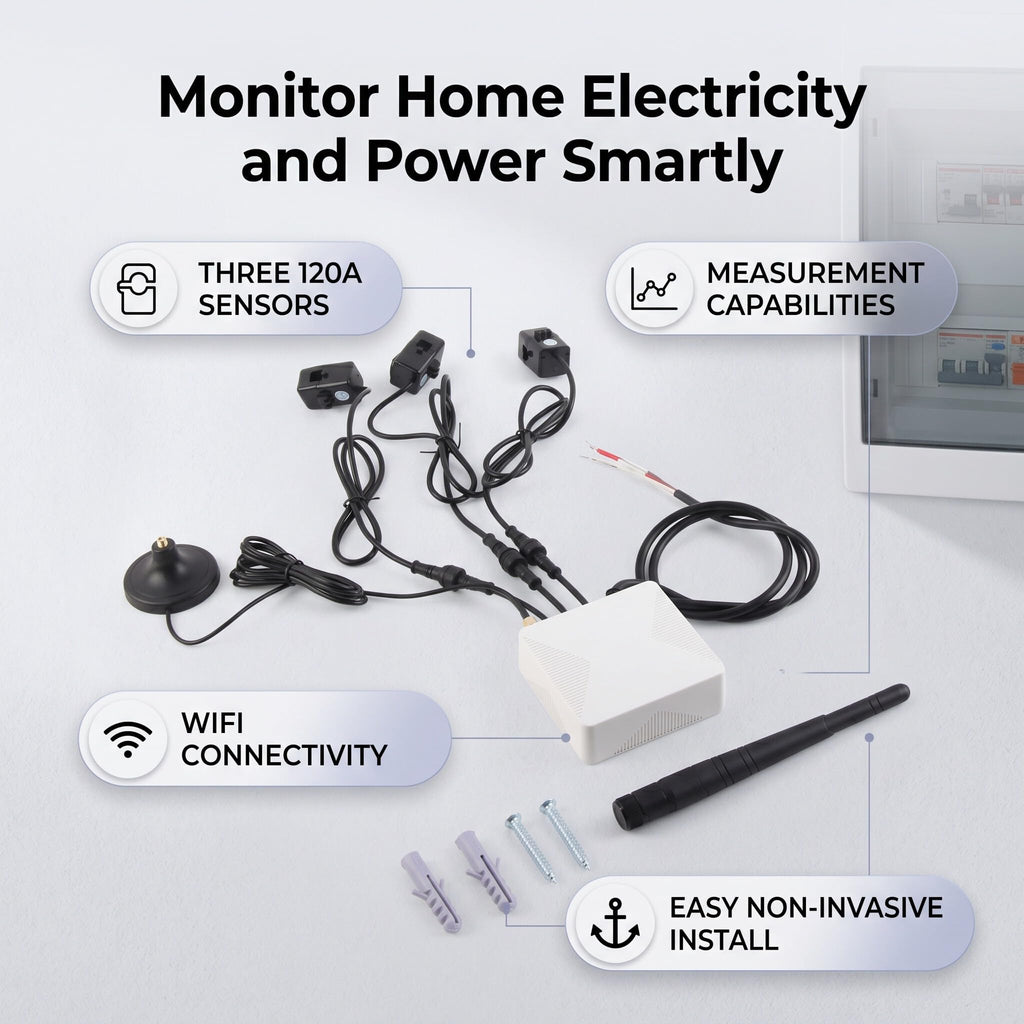 3 Phase Smart Electricity Power Monitor with 3 120A Circuit Level Sensor V470