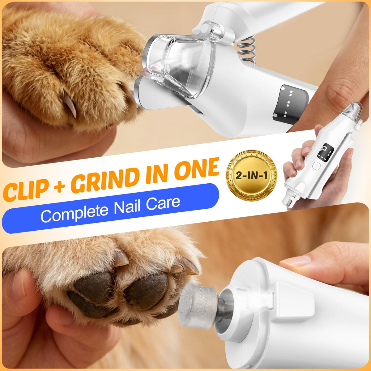 2-in-1 Dog Cat Nail Clippers and Grinder with Light G393