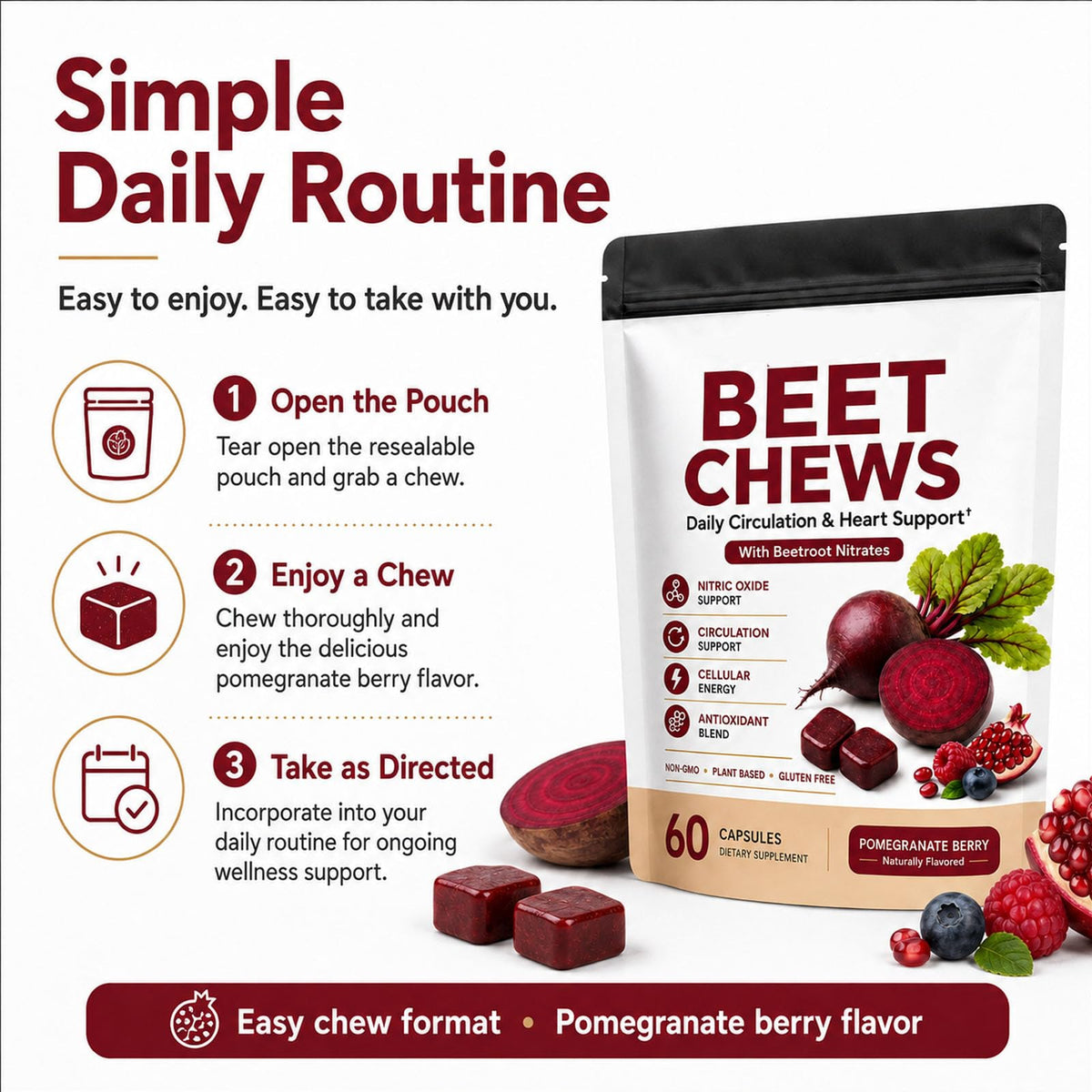 Beet Root Gummies with L-CoQ10 & Grape Seed, Berry Flavor, 60 Chew H48743