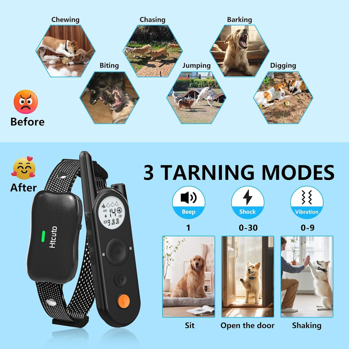 Wireless Dog Fence & Training Collar for 2 Dogs, IPX7 Waterproof, Black V82424