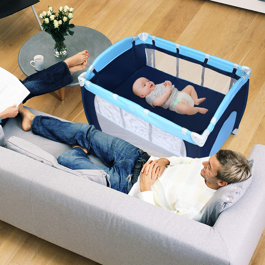 4-in-1 Portable Baby Playard with Bassinet and Changing Table A39028