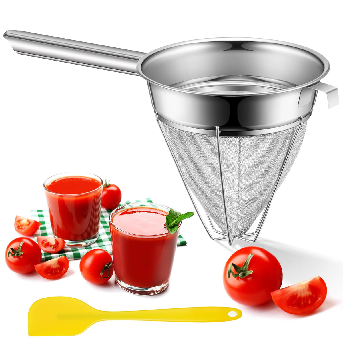 8" Fine Mesh Strainer Set with Handle and Pestle O6030