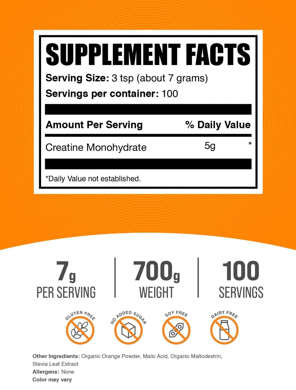 Micronized Creatine Monohydrate Powder, Orange Smash, 700g P2312
