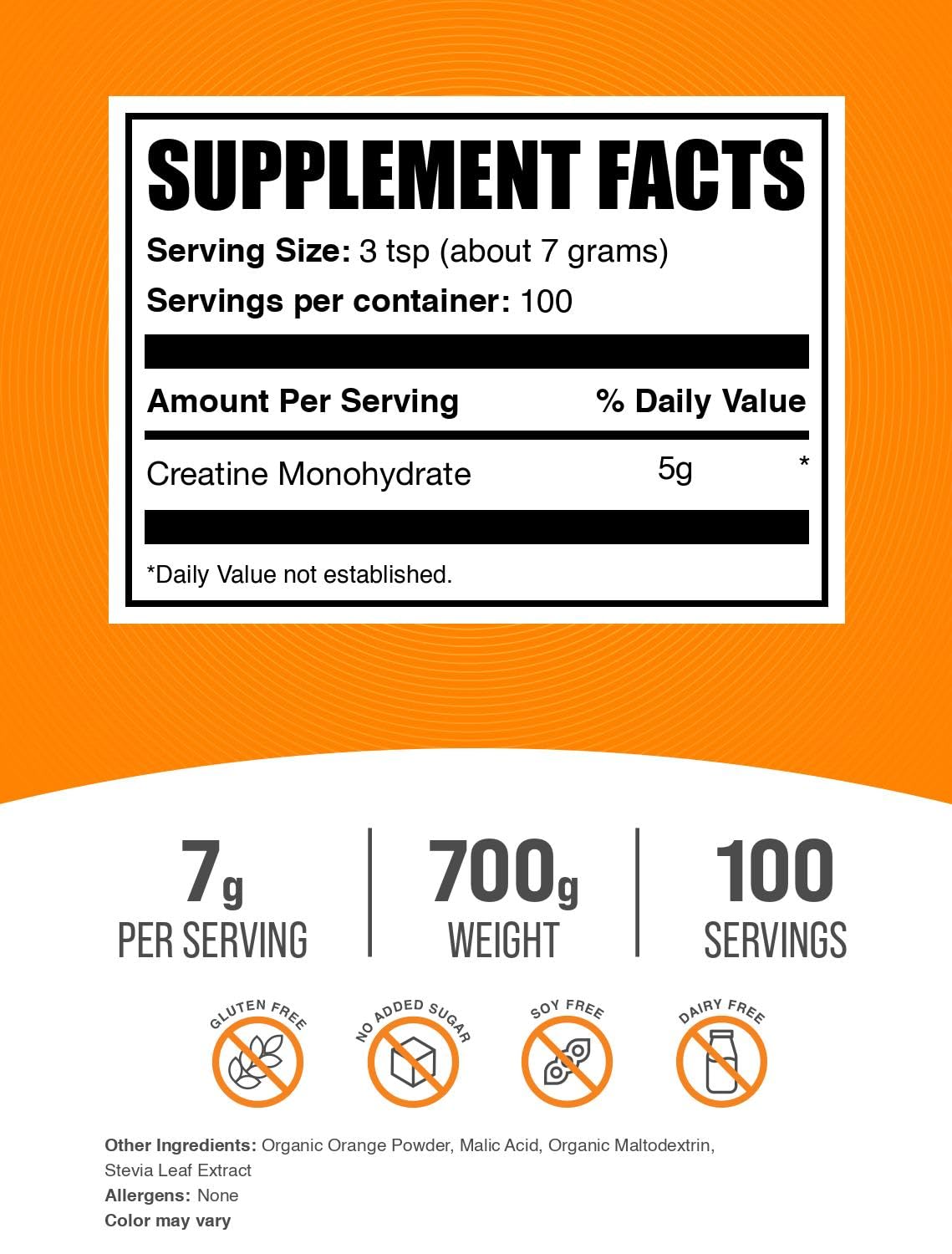 Micronized Creatine Monohydrate Powder, Orange Smash, 700g P2312