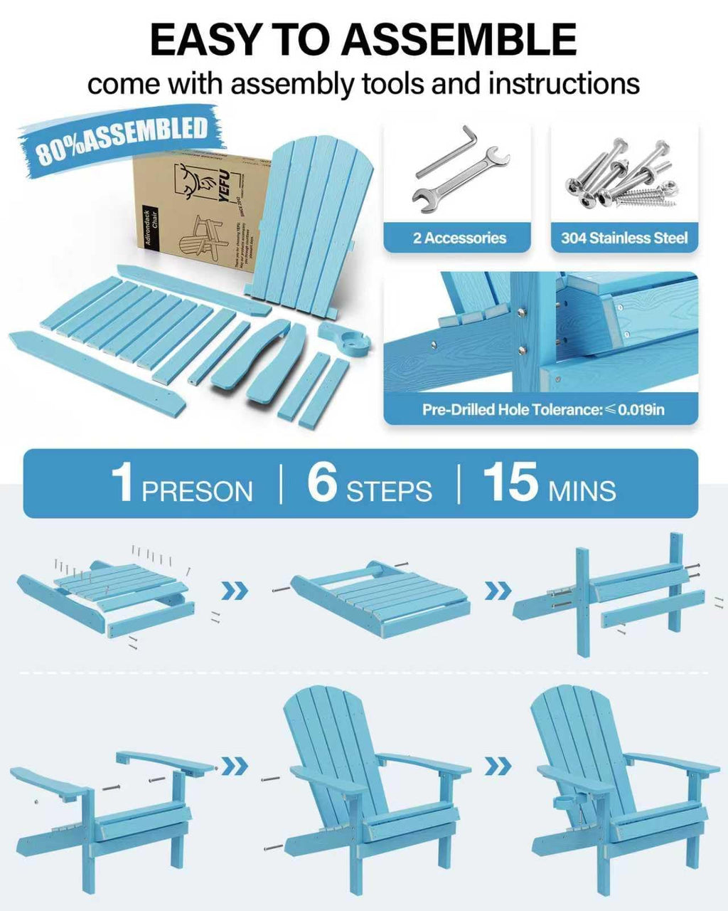 Blue Adirondack Chair with Cup Holder O4012