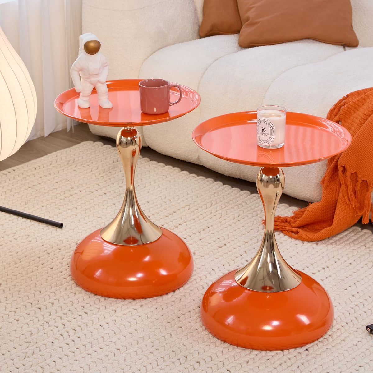 2-Pack Hourglass Side Table Orange Glossy Accent Table I345440