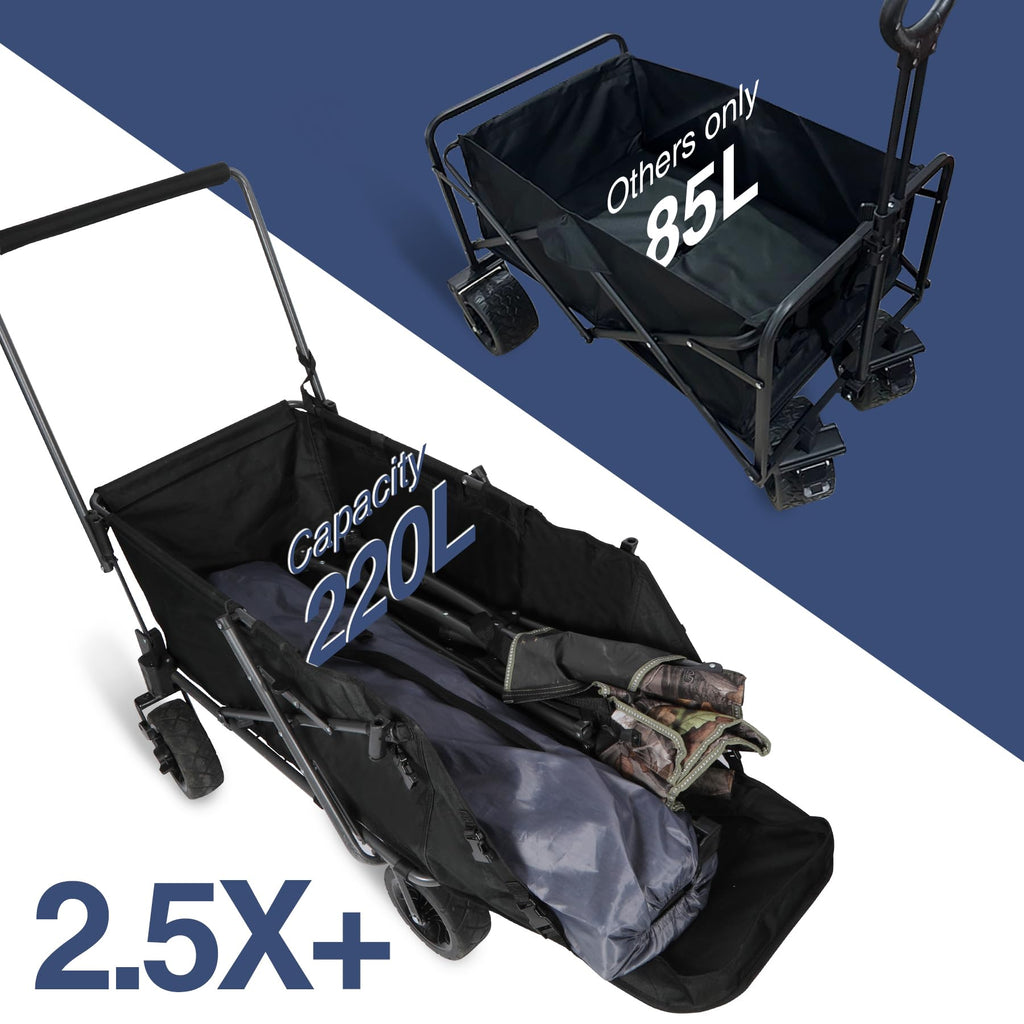 Folding Dog Wagon Cart with Extendable Rear End, 220L Collapsible Utility Cart, Black Y422