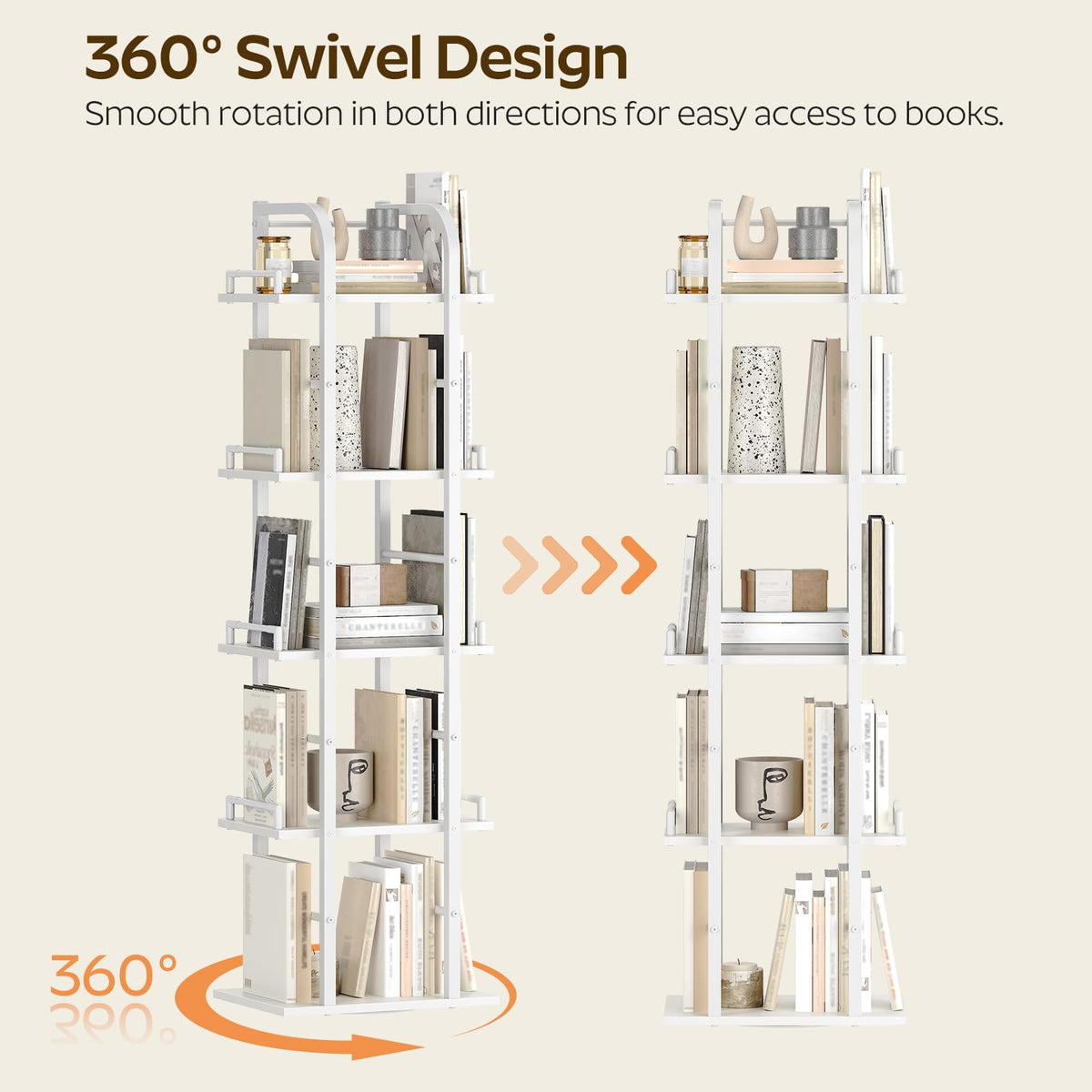5 Tier Rotating Corner Bookshelf White Y33624