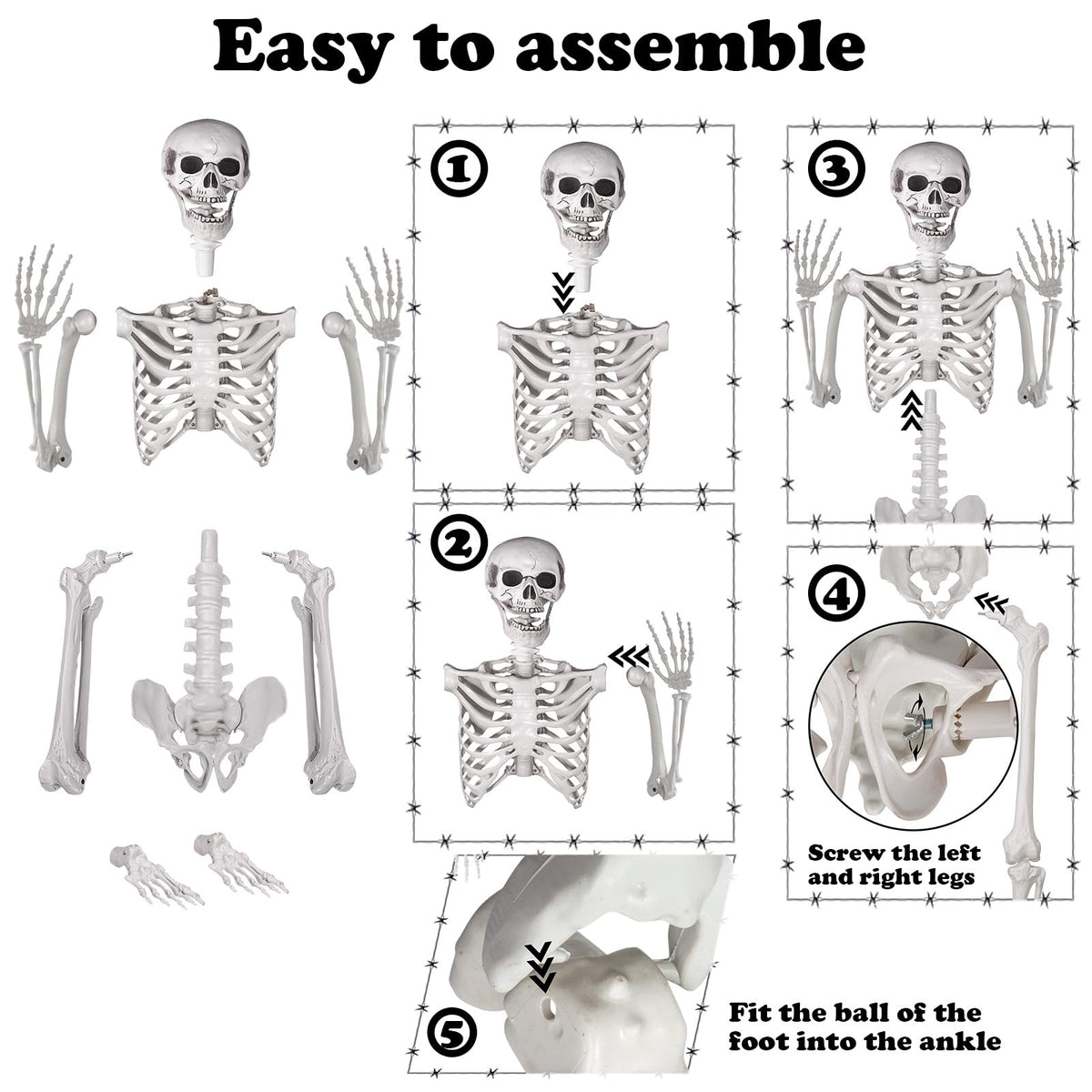 5.4ft Posable Life Size Skeleton with Movable Joints E1875