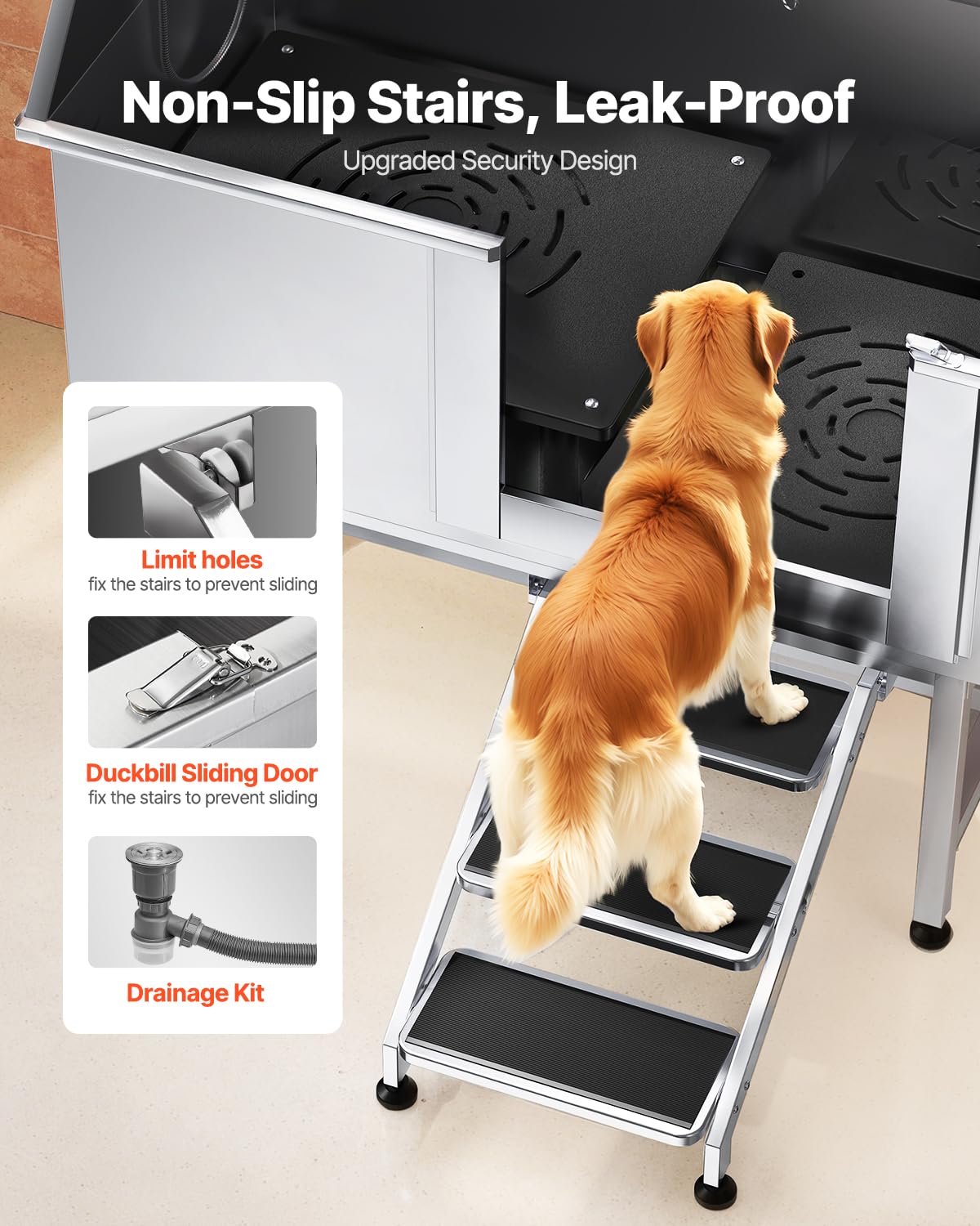Stainless Steel 50 inch Dog Washing Station with Stairs L50116