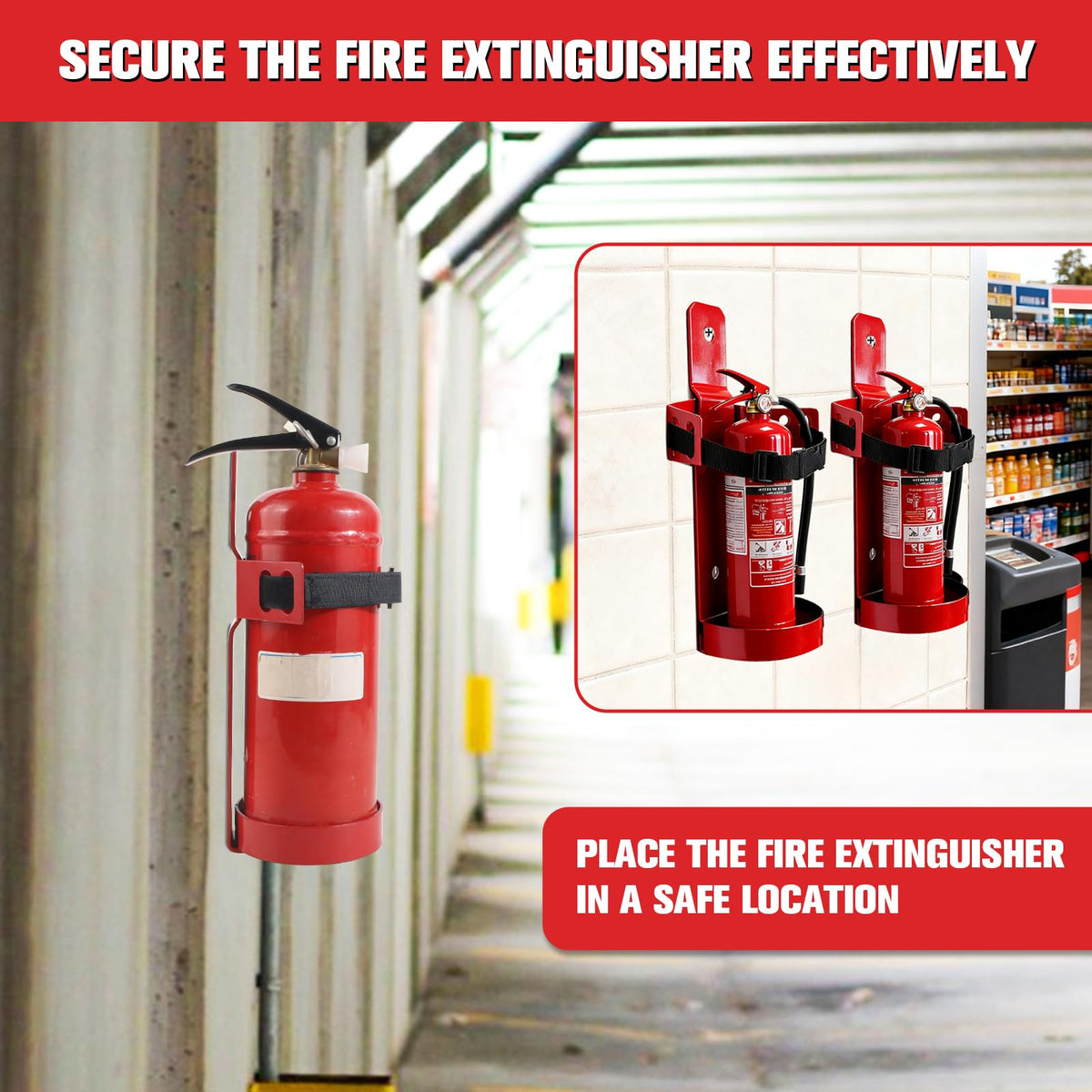 Fire Extinguisher Mount, 2.5LB Adjustable Straps Wall Hanging Holder 2Pcs J51672