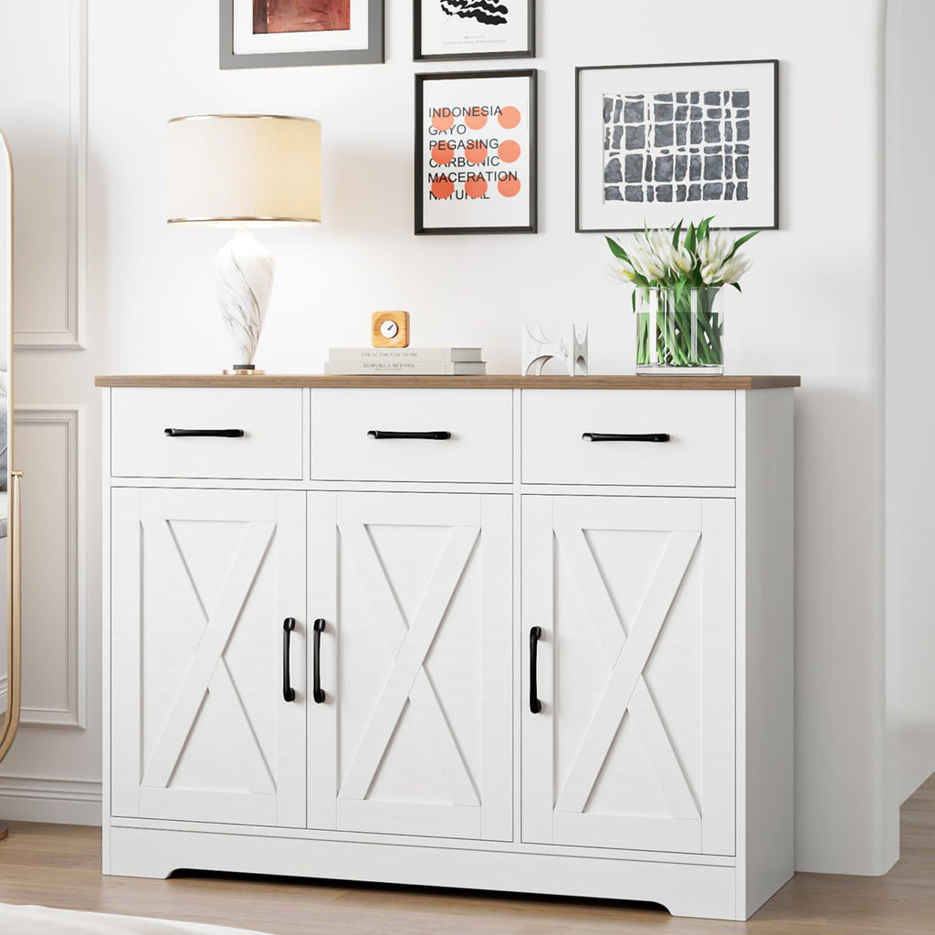 White Kitchen Buffet Cabinet with Storage E606338