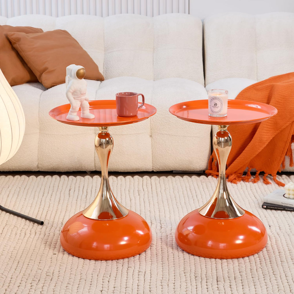 2-Pack Hourglass Side Table Orange Glossy Accent Table I345440