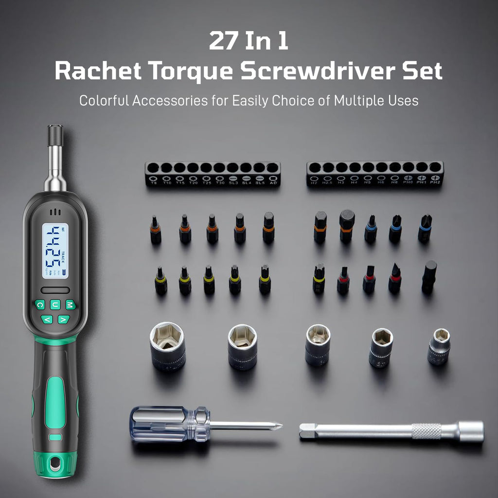 Digital Torque Screwdriver Set, 1/4″ Drive, 19 Bits, 5 Short Sockets X540028