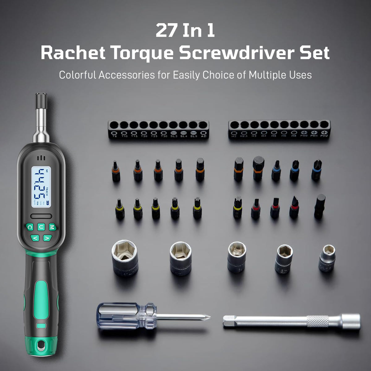 Digital Torque Screwdriver Set, 1/4″ Drive, 19 Bits, 5 Short Sockets X540028