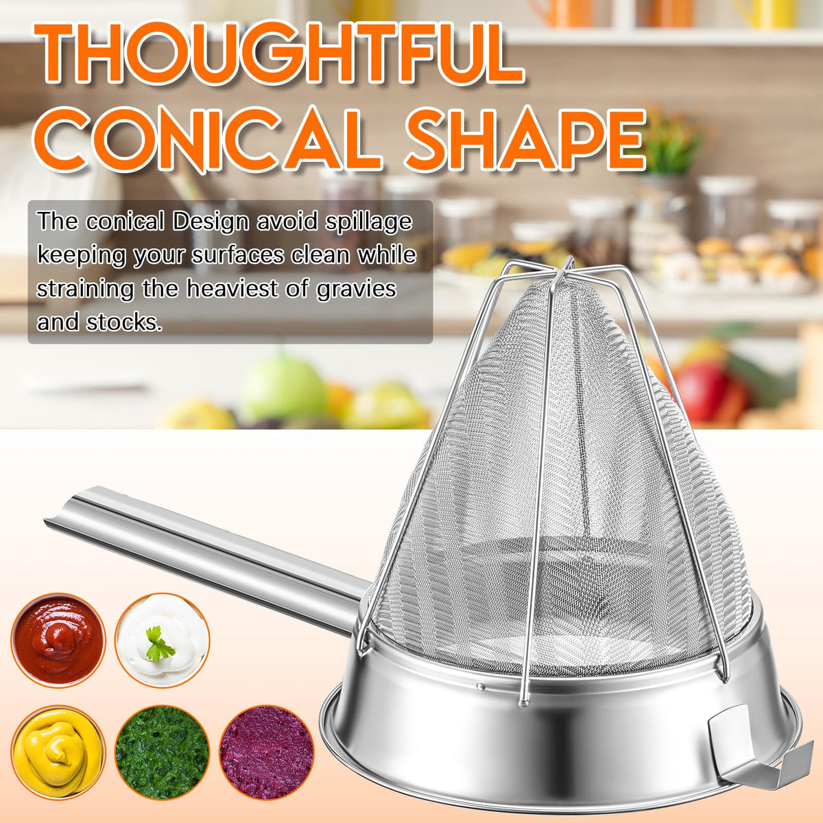 8" Fine Mesh Strainer Set with Handle and Pestle O6030