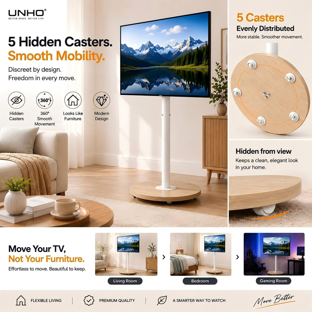 White Rolling Swivel tv Stand Q95540