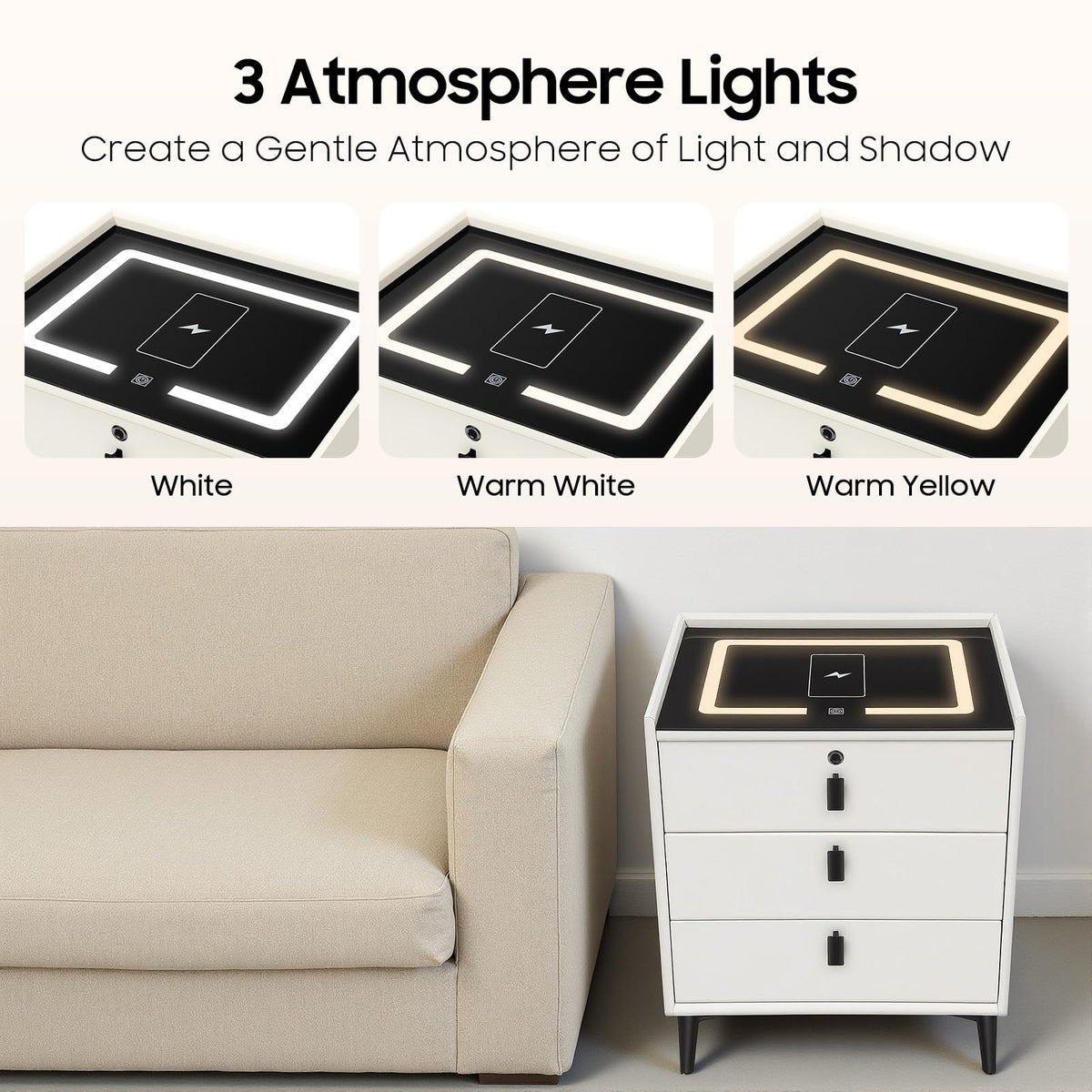 3 Drawer Smart Nightstand with Bluetooth Speaker USB Charging M133863