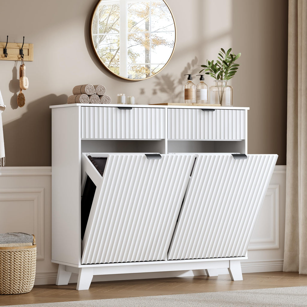 10 Gallon Tilt Out Trash Can Cabinet with Storage Drawer E235