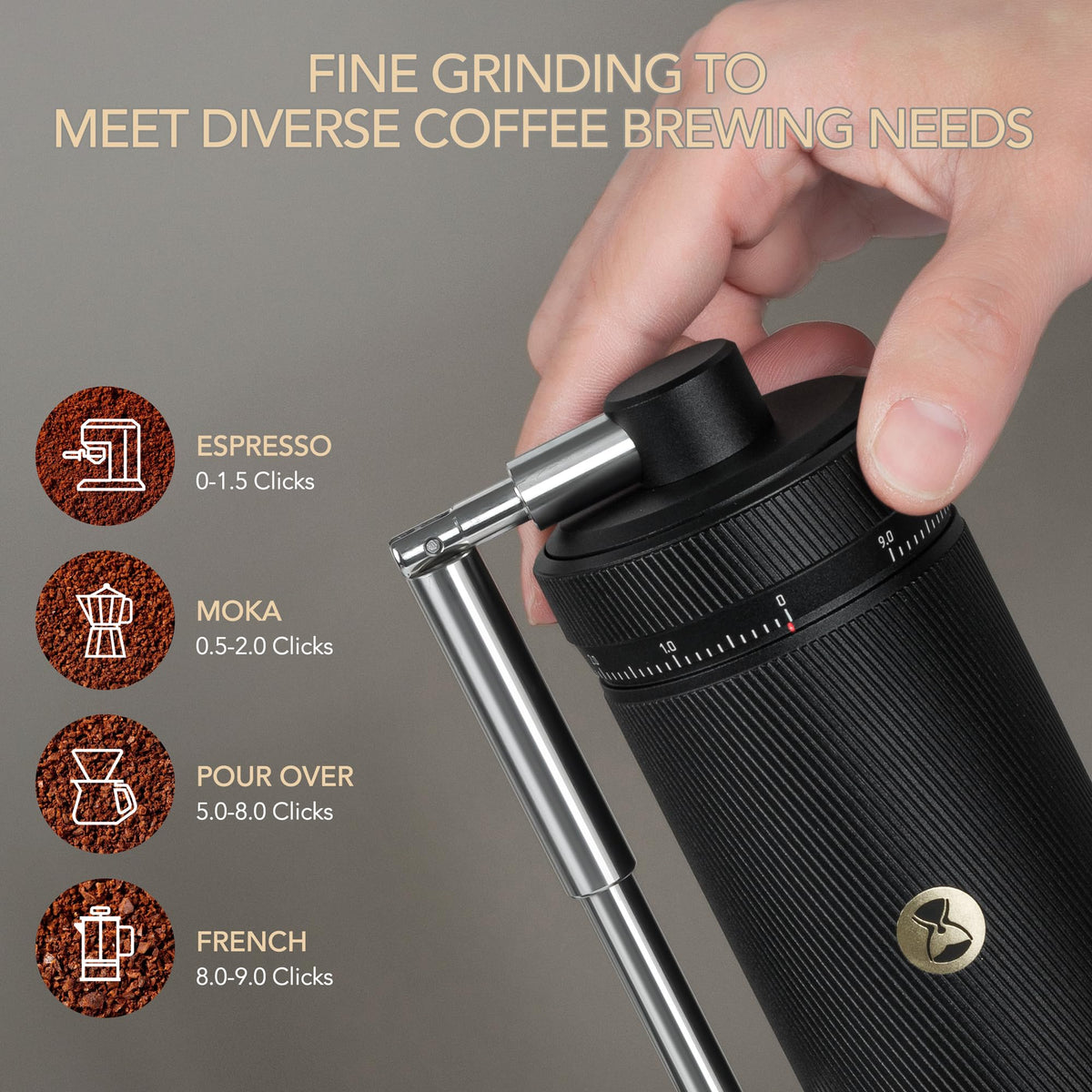 Manual Coffee Grinder with Stainless Steel Burr, Black L277