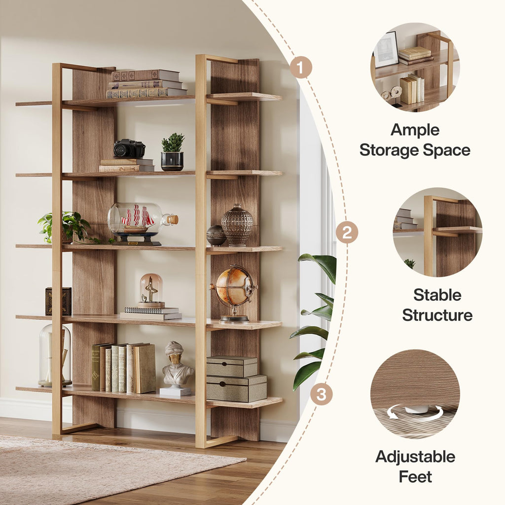 5-Tier Boho Bookshelf with Metal Frame Y340