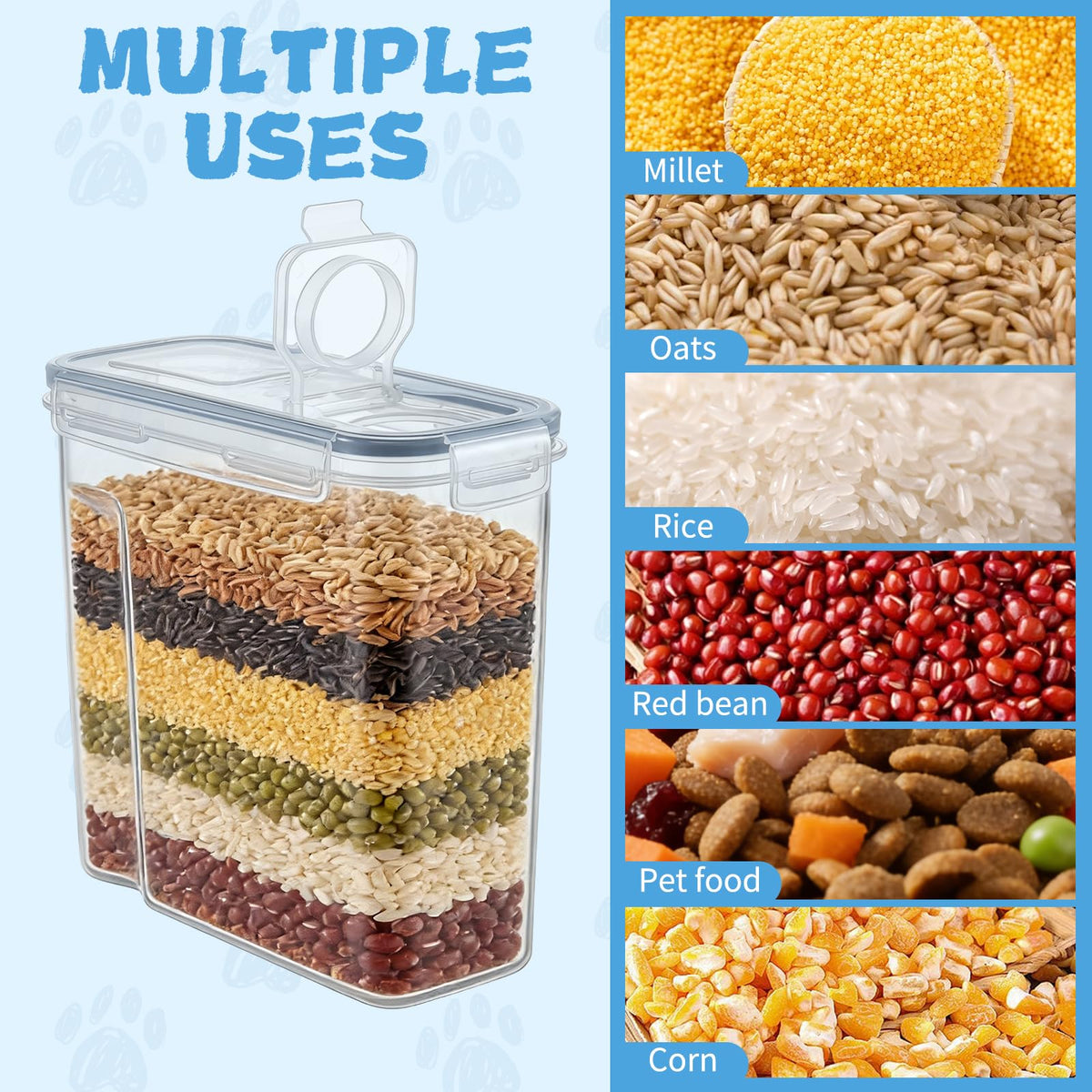 2 Pack Airtight Pet Food Storage Container with Lid, Scoop and Measuring Cup M5368