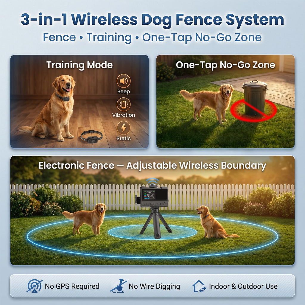 Wireless Dog Fence with Waterproof Collar, Up to 1 Acre U3021