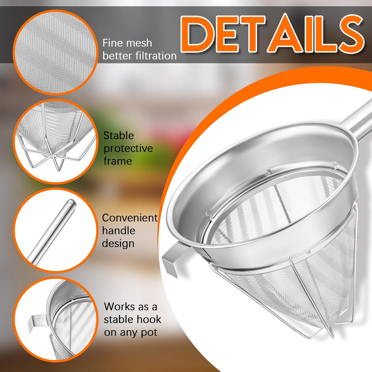 8" Fine Mesh Strainer Set with Handle and Pestle O6030